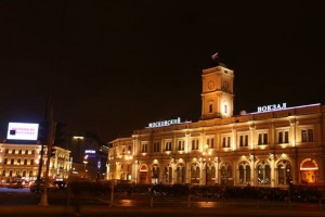 Arriving in St. Petersburg. In Russia the stations are named after the destinations; this is Moscow Station