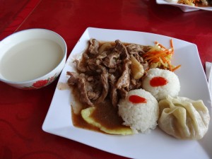 Mongolian milk tea and sheep meat stir fry