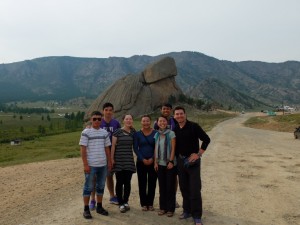 In front of the "turtle rock" in Terelj
