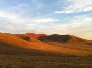 hills painted with sunset